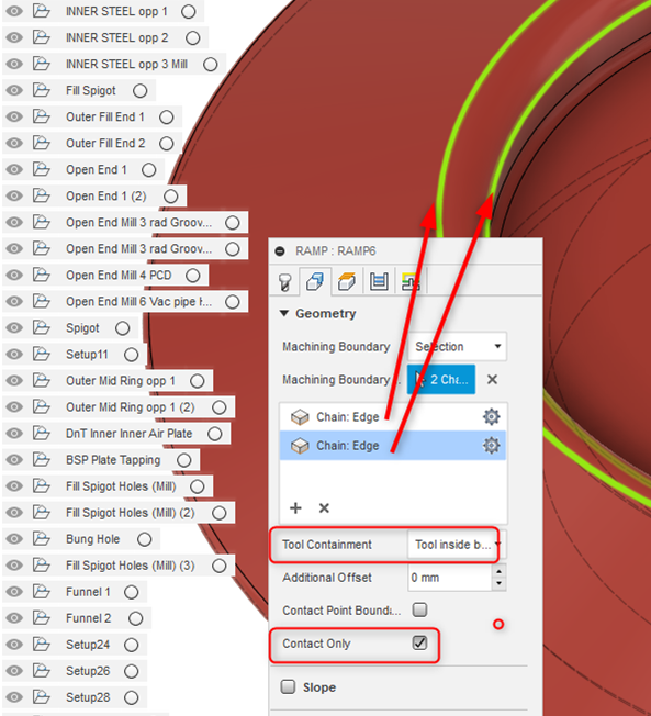  warning empty toolpath message calculating ramp strategy inside of