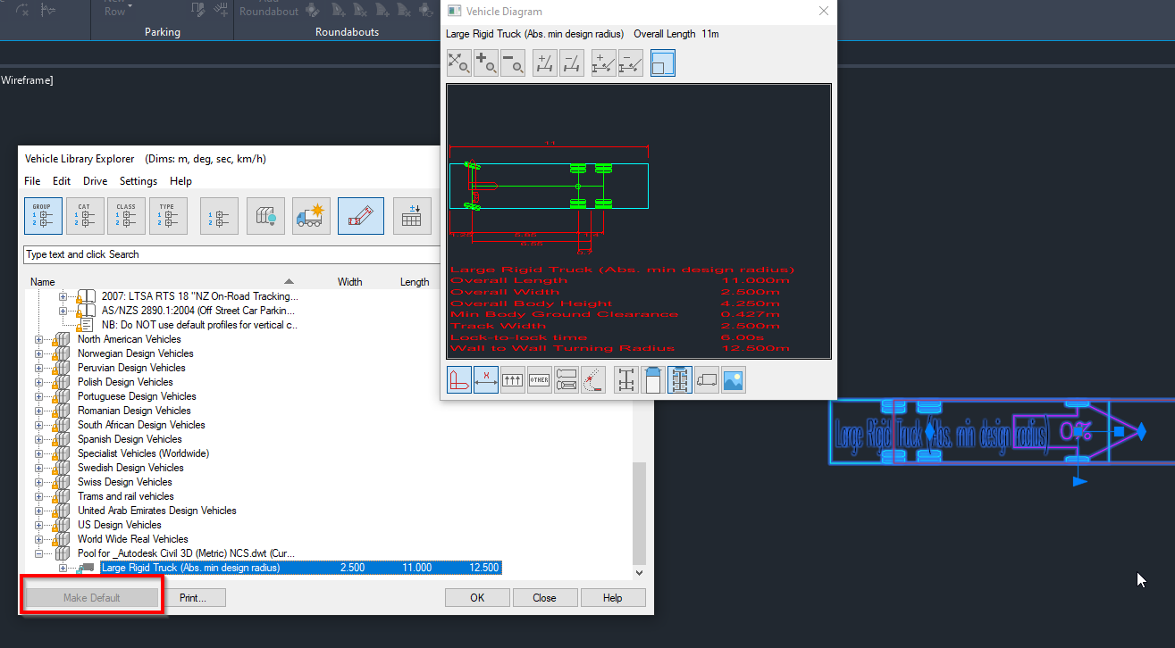 It is not possible to make a custom vehicle a default in the Vehicle