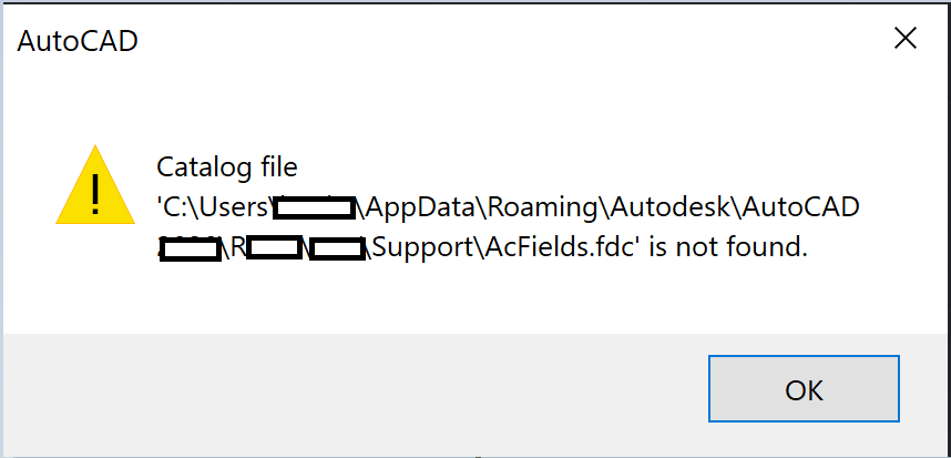 Файл каталога support acfields fdc не найден