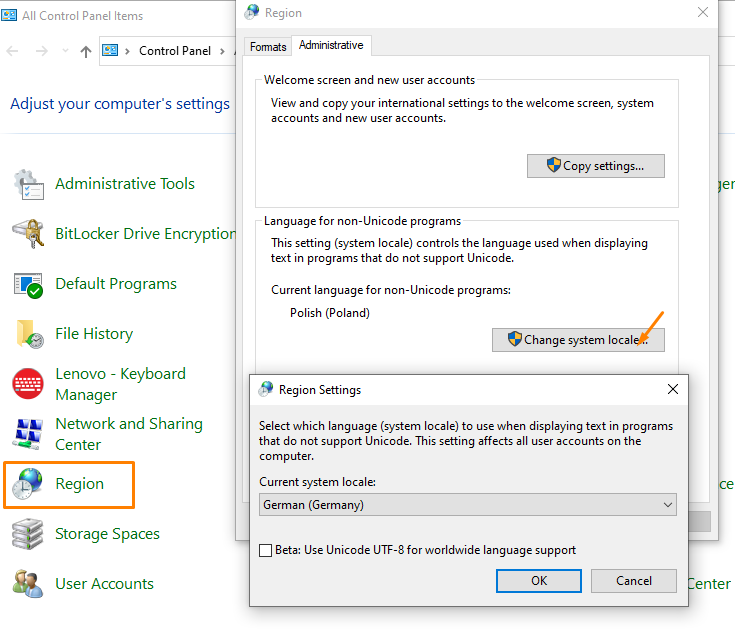 Avertissement en anglais dans les versions autres que l'anglais de l