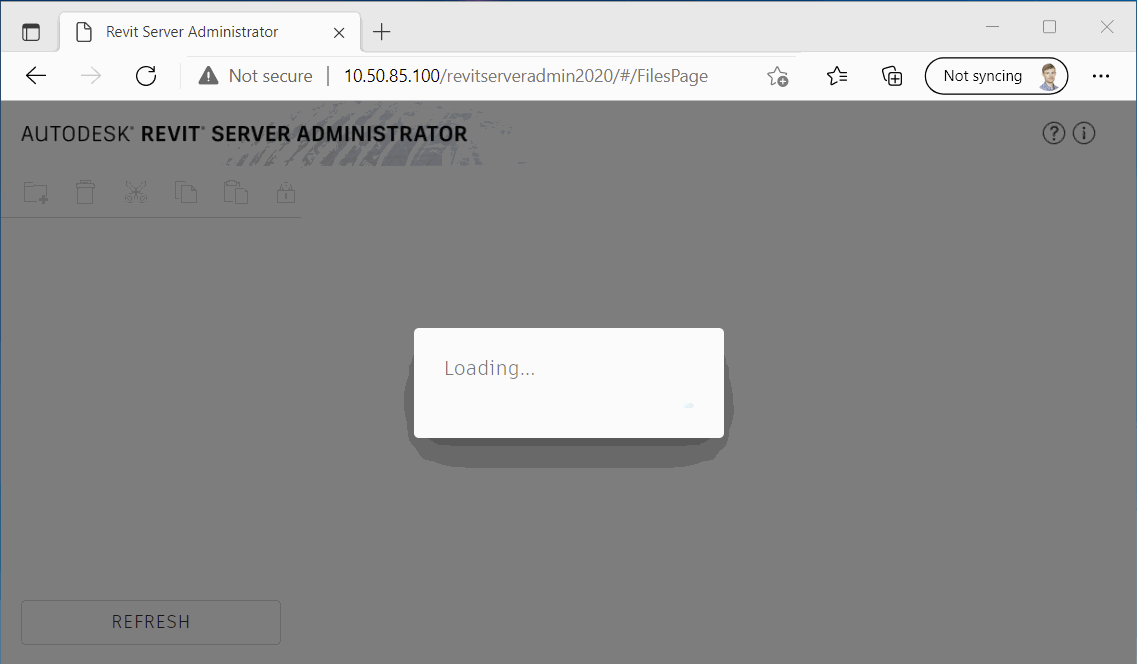 Revit Server Administrator panel freezes on Loading stage
