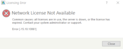 network license error -15.10.10061