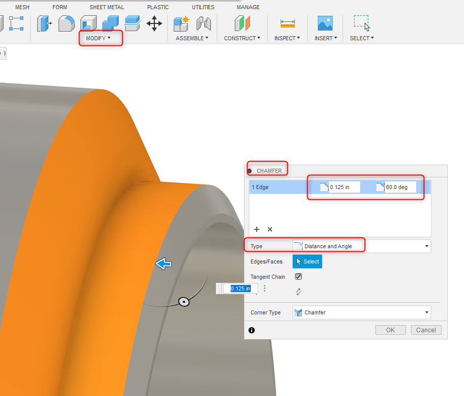 How To Change Existing Chamfer On Cad Model In Fusion 360 Fusion 360