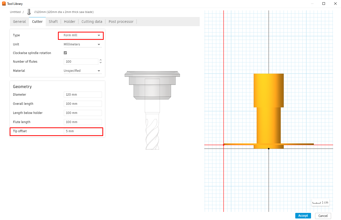 Fusion 360에서 톱날 유형 커터를 정의하는 방법