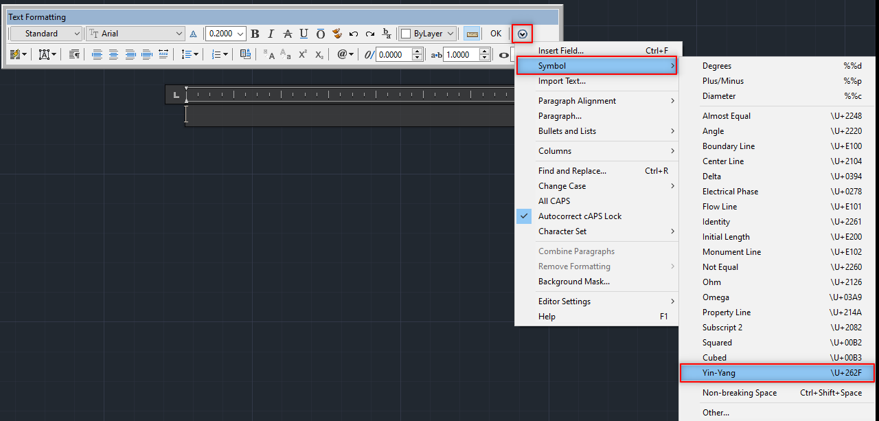 AutoCAD製品のテキストエディタのドロップダウンリストに新しいシンボルを追加する方法