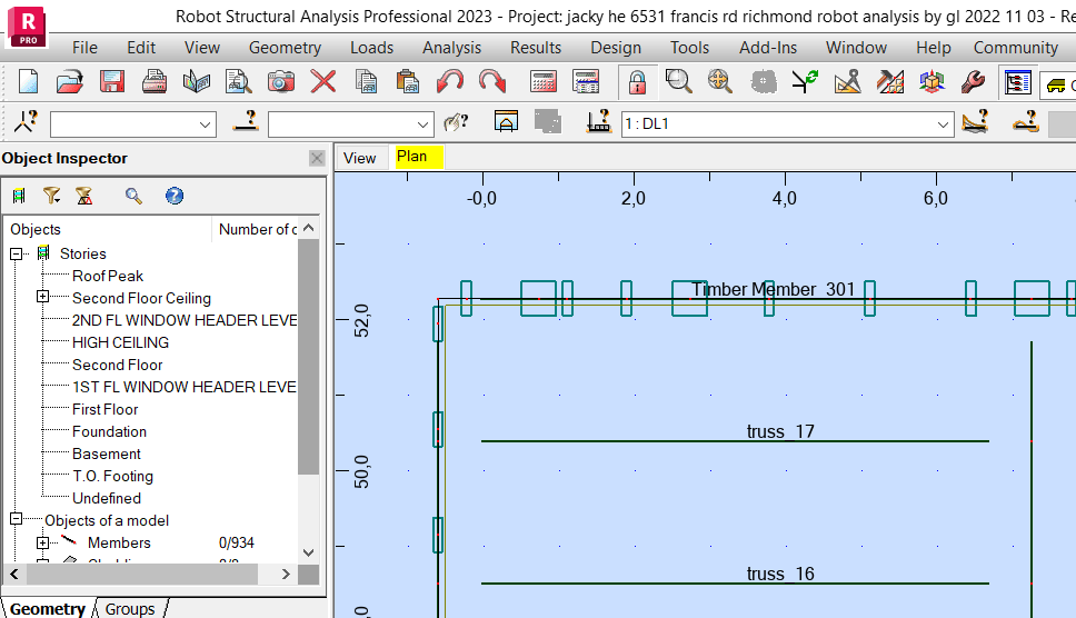 Column names not visible for Building plan view in Robot Strucutral