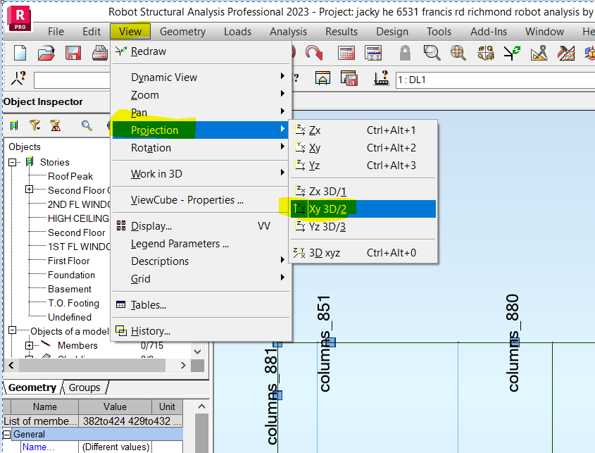 Column names not visible for Building plan view in Robot Strucutral