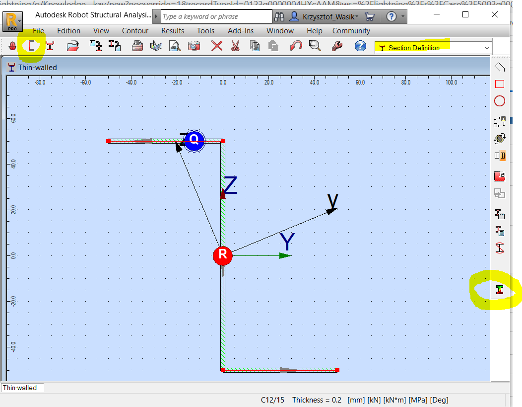 What Bx means in Stress Analysis dialog for thin walled section in