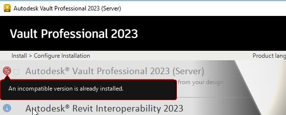 "An incompatible version is already Installed" when updating Vault ...