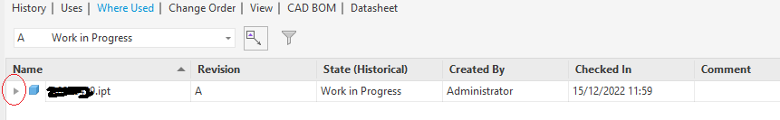Can the triangle to show all parent files in the Vault Where Used tab ...