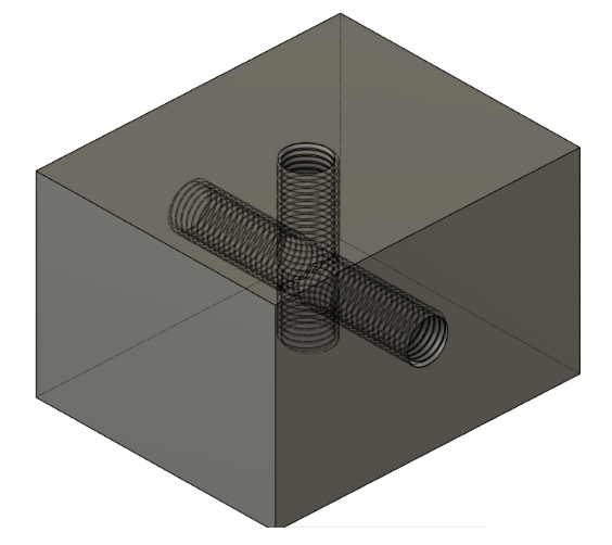 How to create two intersecting modeled thread holes in Fusion 360.