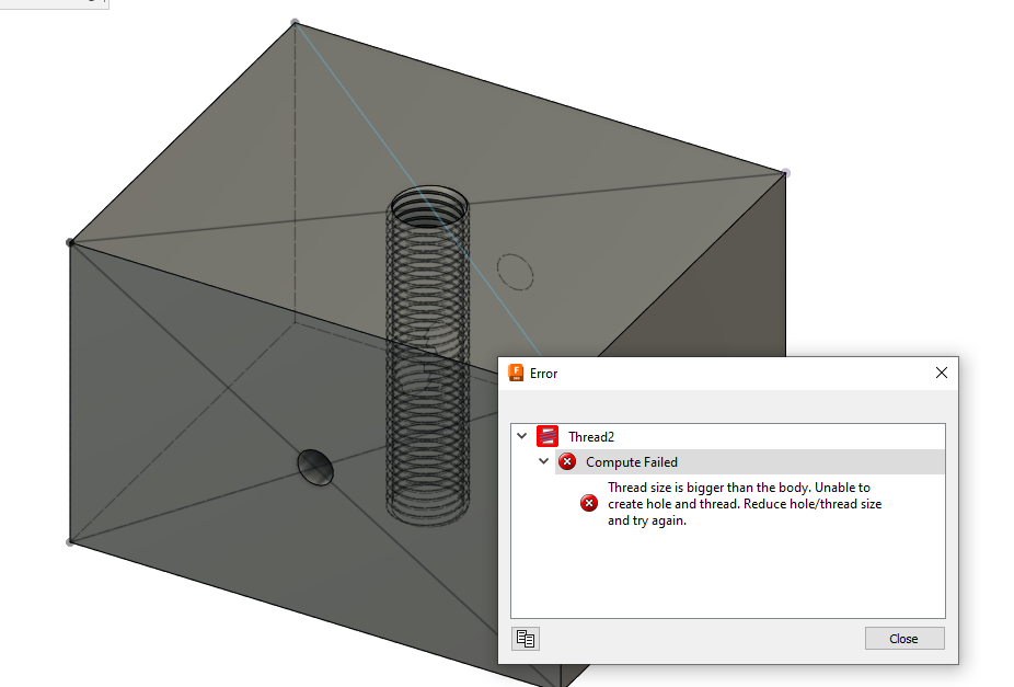 How to create two intersecting modeled thread holes in Fusion 360.