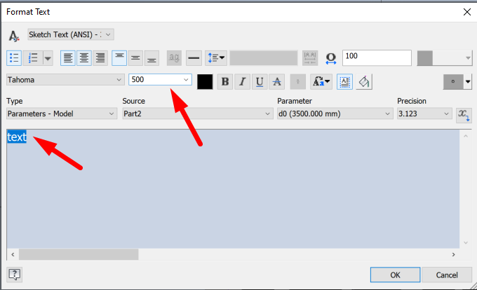 Sketch Text size bigger than 420 mm changed all time to 416.14 mm or ...