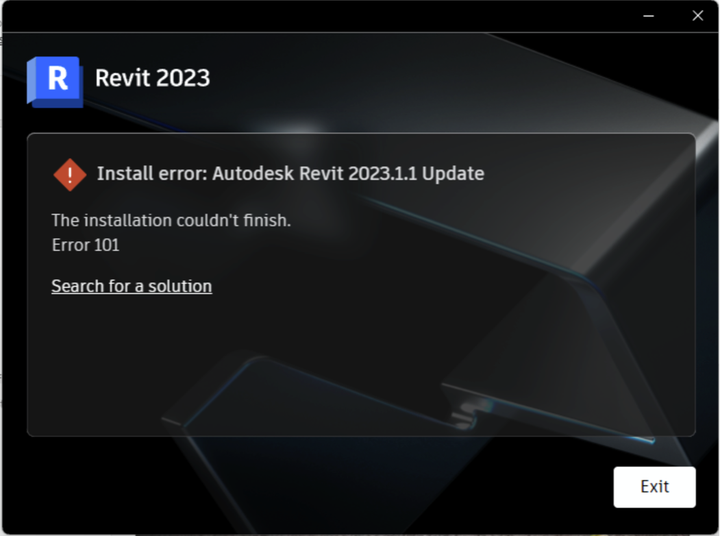 “Install error Autodesk Revit 2023.1.1 Update The installation couldn