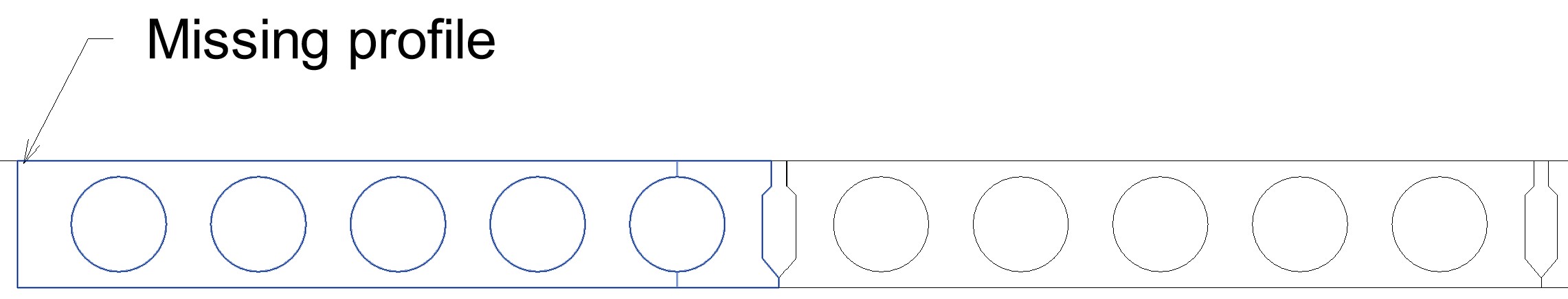 Missing cutting profiles at extreme parts of the prefabricated hollow ...