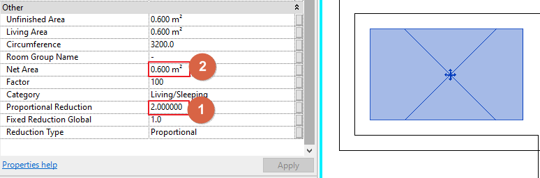 Room Netto Area is not calculated according to the parameters included ...