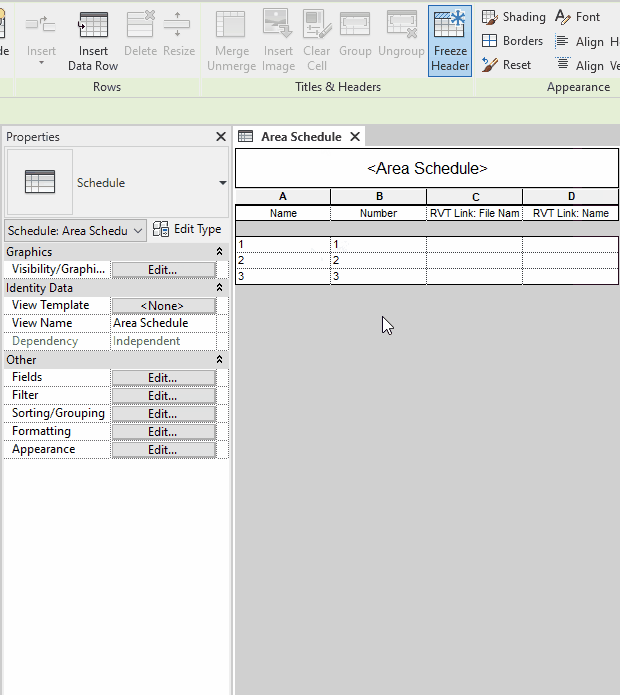 Schedule rows are missing when the appearance is adjusted in Revit