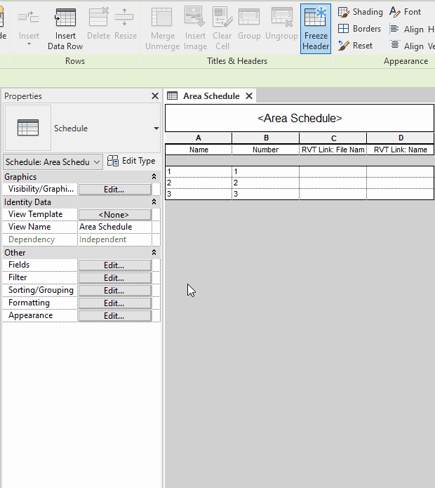 Schedule rows are missing when the appearance is adjusted in Revit