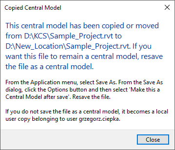 Can&rsquo;t create new local model after moving central model to a new 
