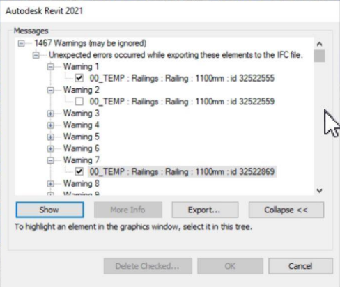 "Unexpected Errors Occurred While Exporting These Elements To The IFC ...