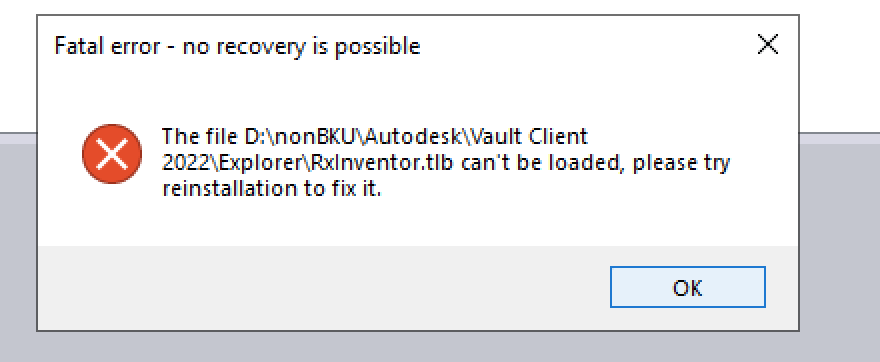 致命的なエラーファイル RxInventor.tlb をロード