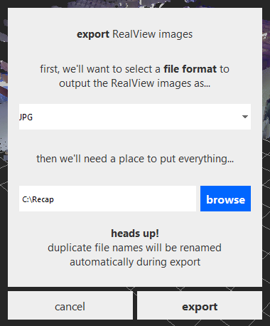 How to export RealView panorama photos from ReCap Pro