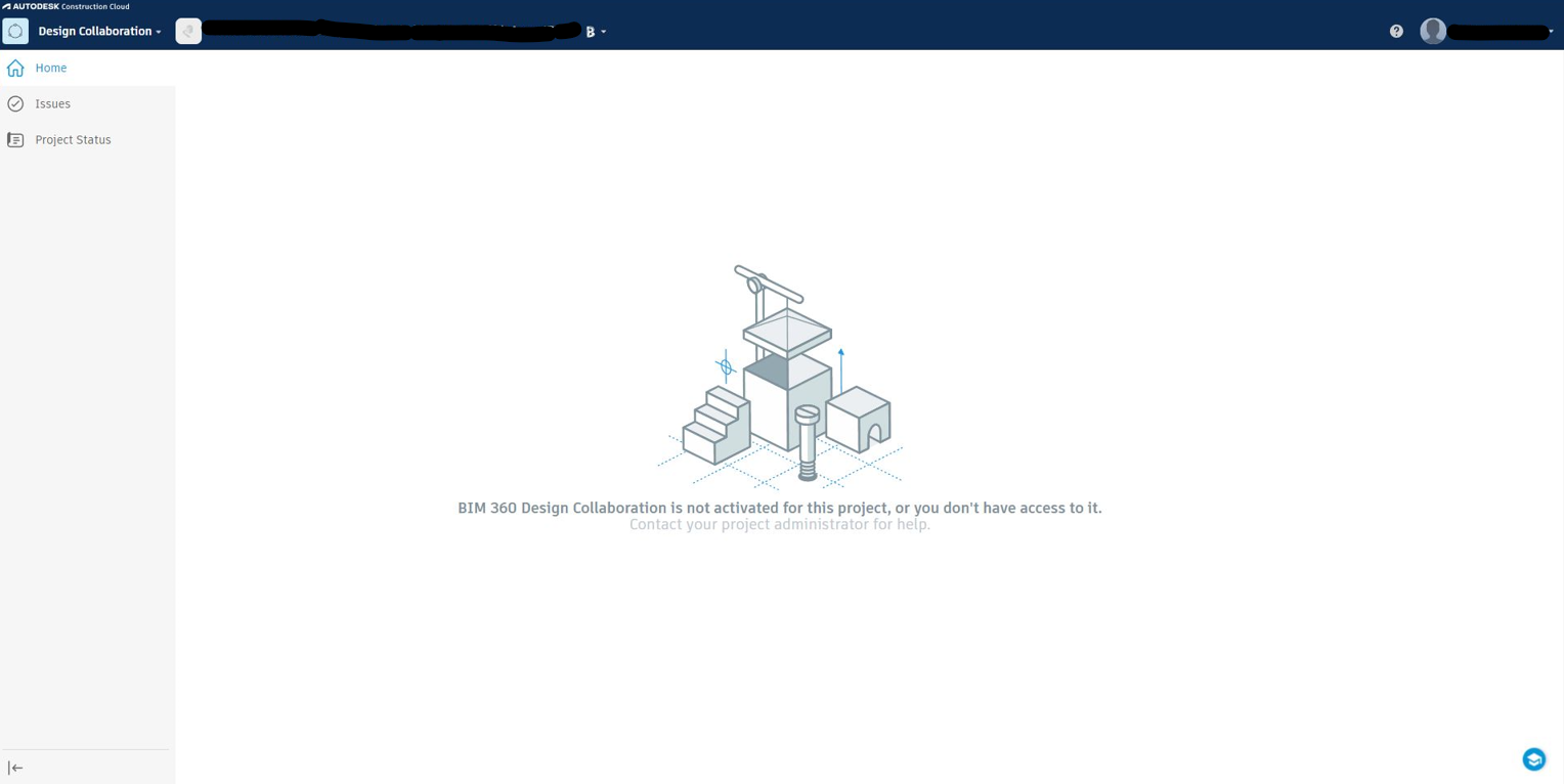 BIM 360 Design Collaboration にアクセスすると、「このプロジェクト
