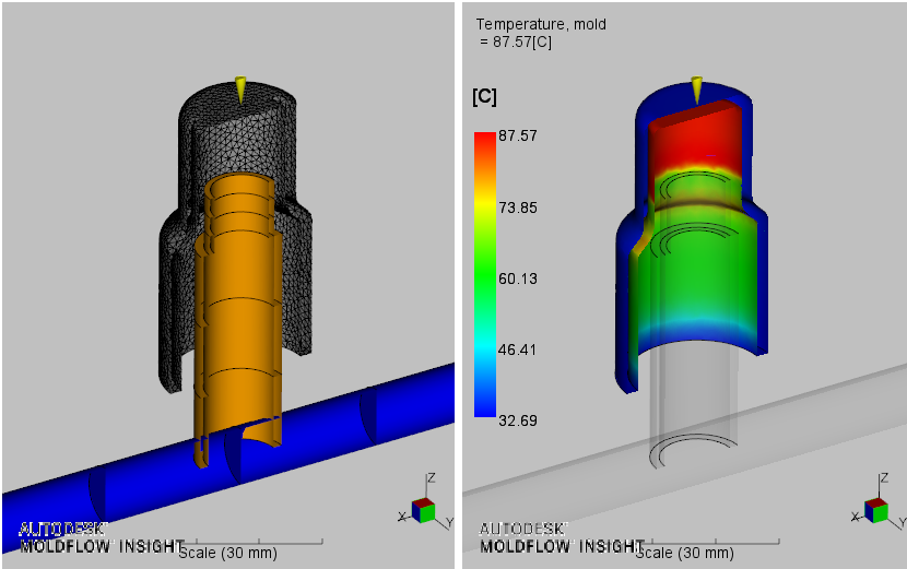 Moldflow의 버블러 주위에 비현실적인 높은 금형 온도