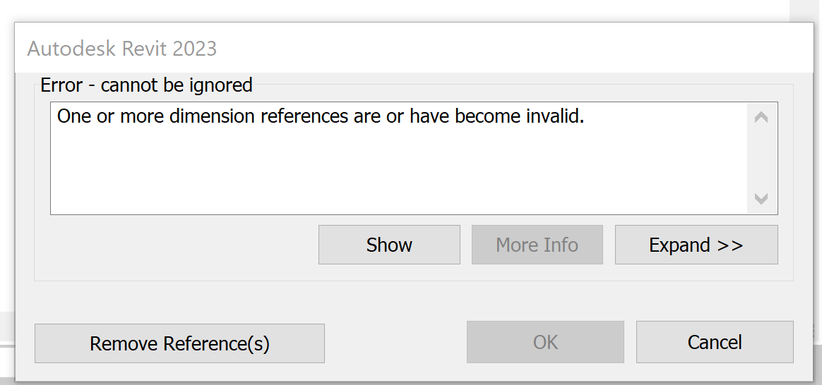 Revit でシャフトを編集するときに、「1 つまたは複数の寸法参照