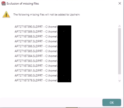 “以下缺少的文件将不会添加到 Upchain”消息阻止将文件检入到 Upchain