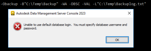 Unable To Use Default Database Login In Server Log Files When 