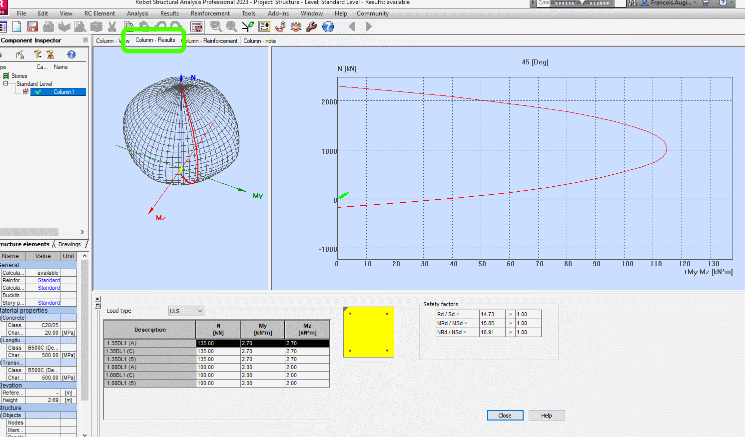 How to display N-M interaction diagram for concrete column in Robot ...