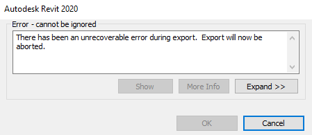 "There has been an unrecoverable error during export. Export will now ...