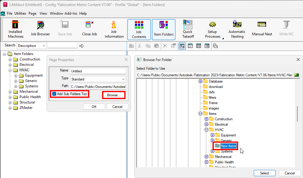 How to add a folder in the Item Folders in Fabrication