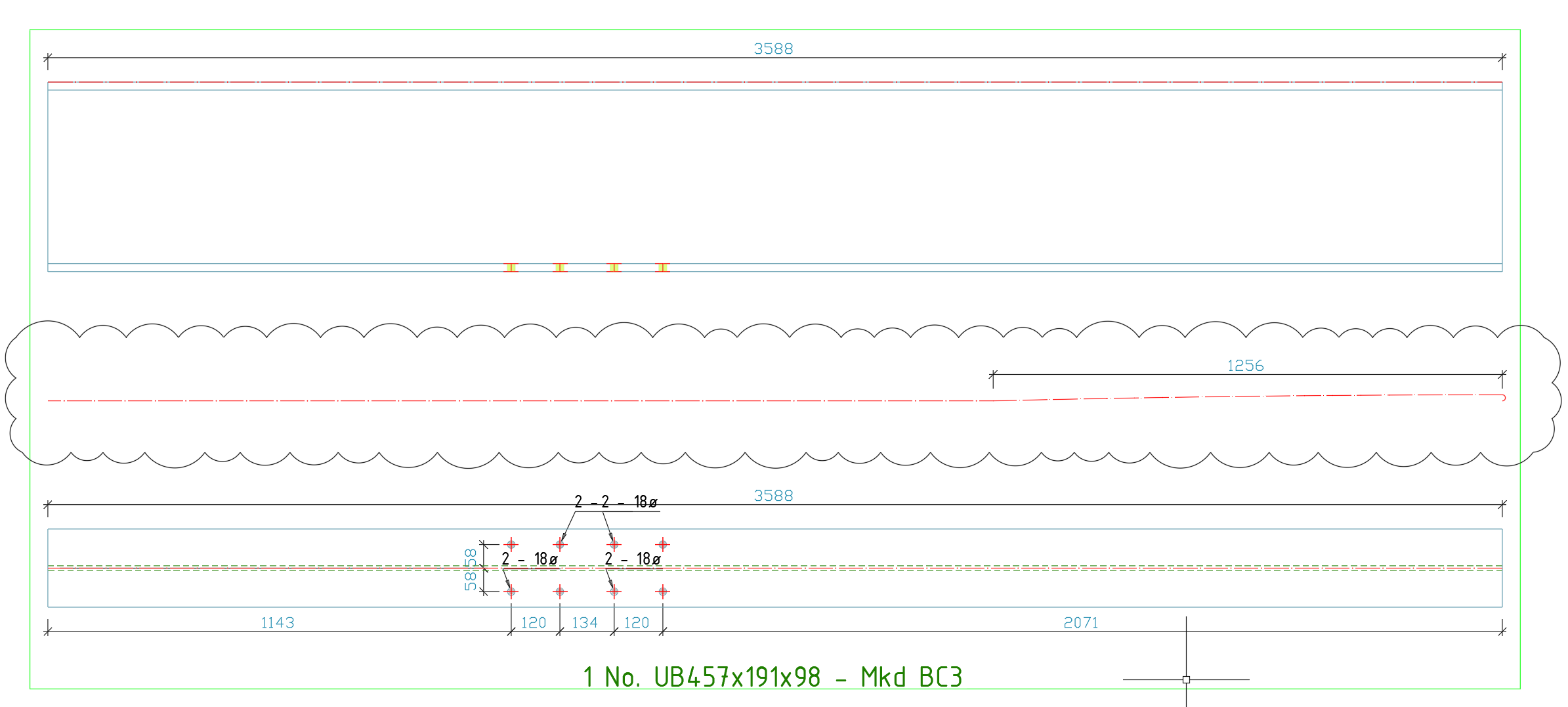 Cambered beam is incomplete in detail view, only system axis is shown ...