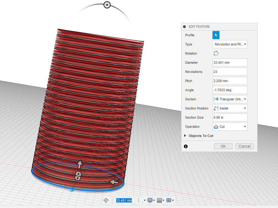 Modelling an NPT thread with the coil command