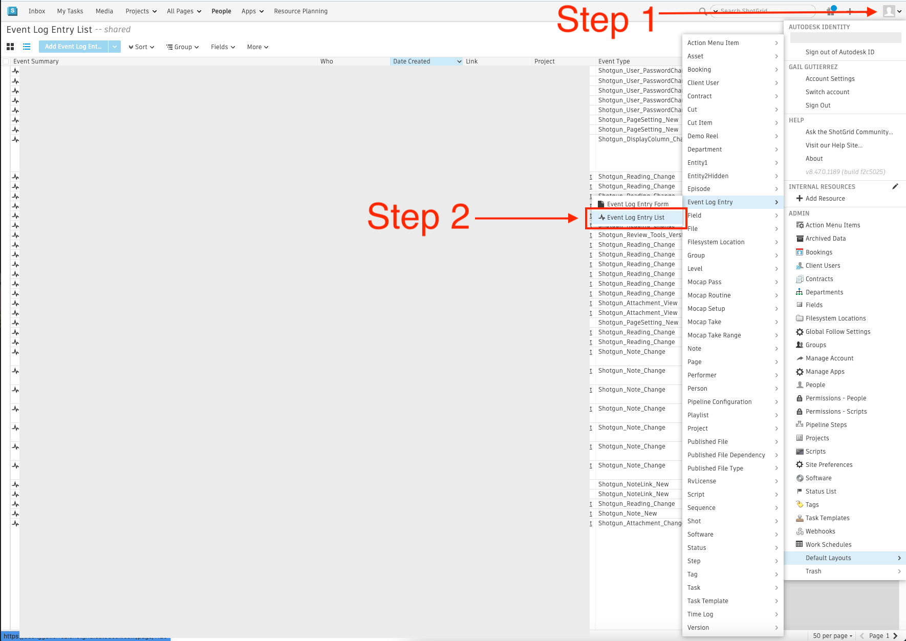 How to access site event logs in Flow Production Tracking?