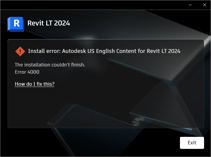 Install error "Autodesk US/UK/DE Content for Revit LT 2024. The