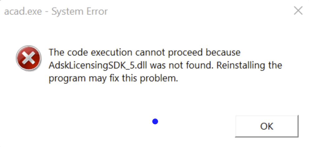 AdskLicensingSDK_5.dll が見つからなかったため、コードの実行を続行