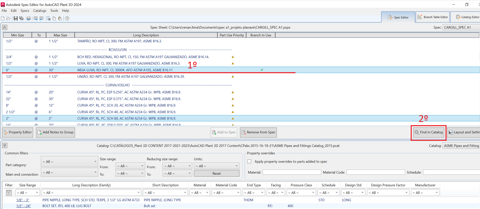 Paste functionality is grayed out in the Spec Editor in AutoCAD Plant 3D