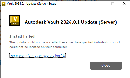 Update konnte nicht installiert werden beim Aktualisieren von Vault Server