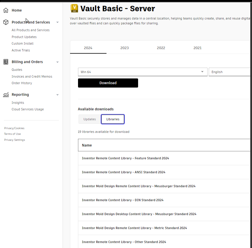 Where to find Inventor Remote Content Center Libraries for Vault 2024