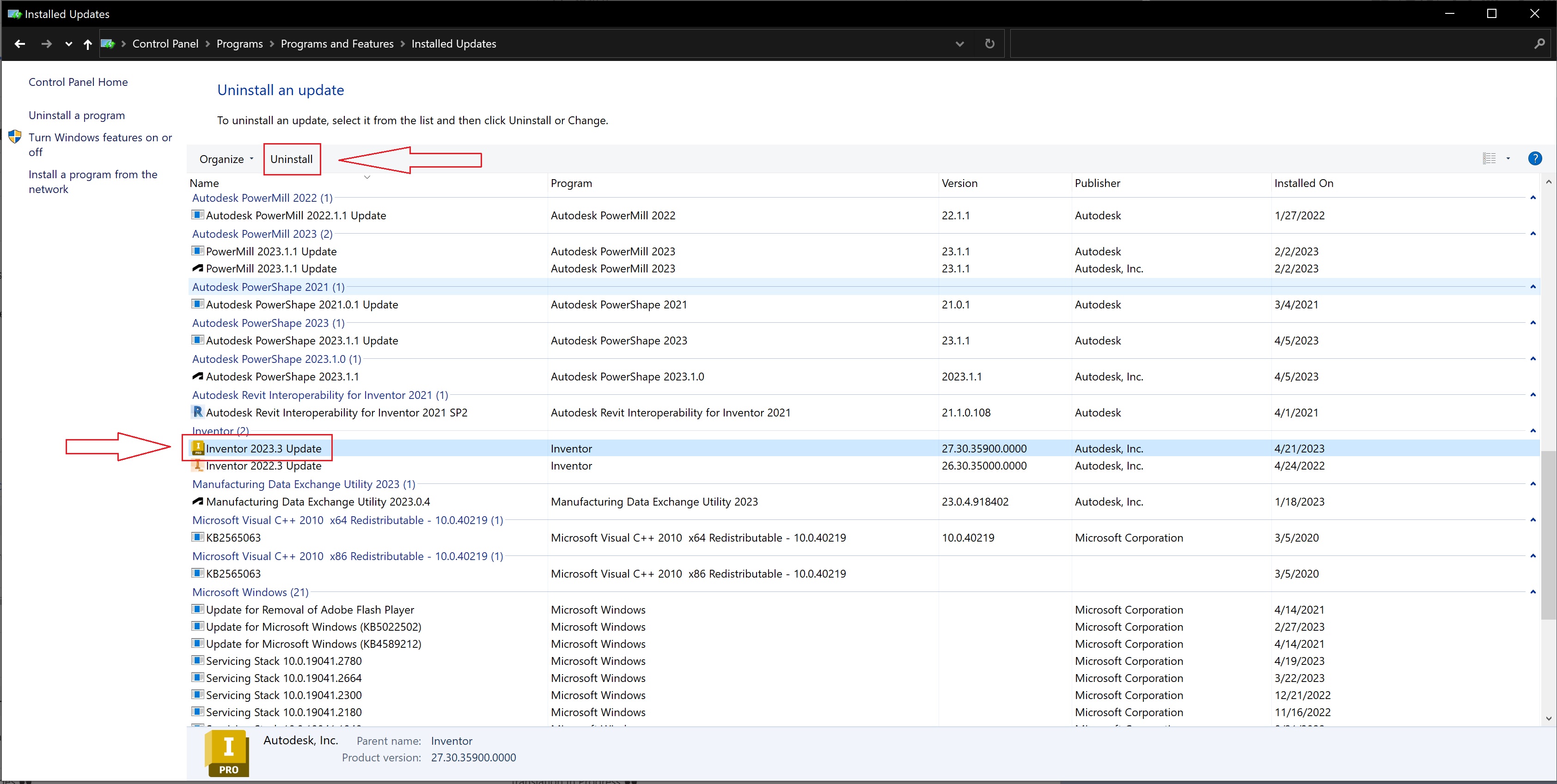Unselected geometry edges highlight blue in Inventor CAM 2024 and 2023