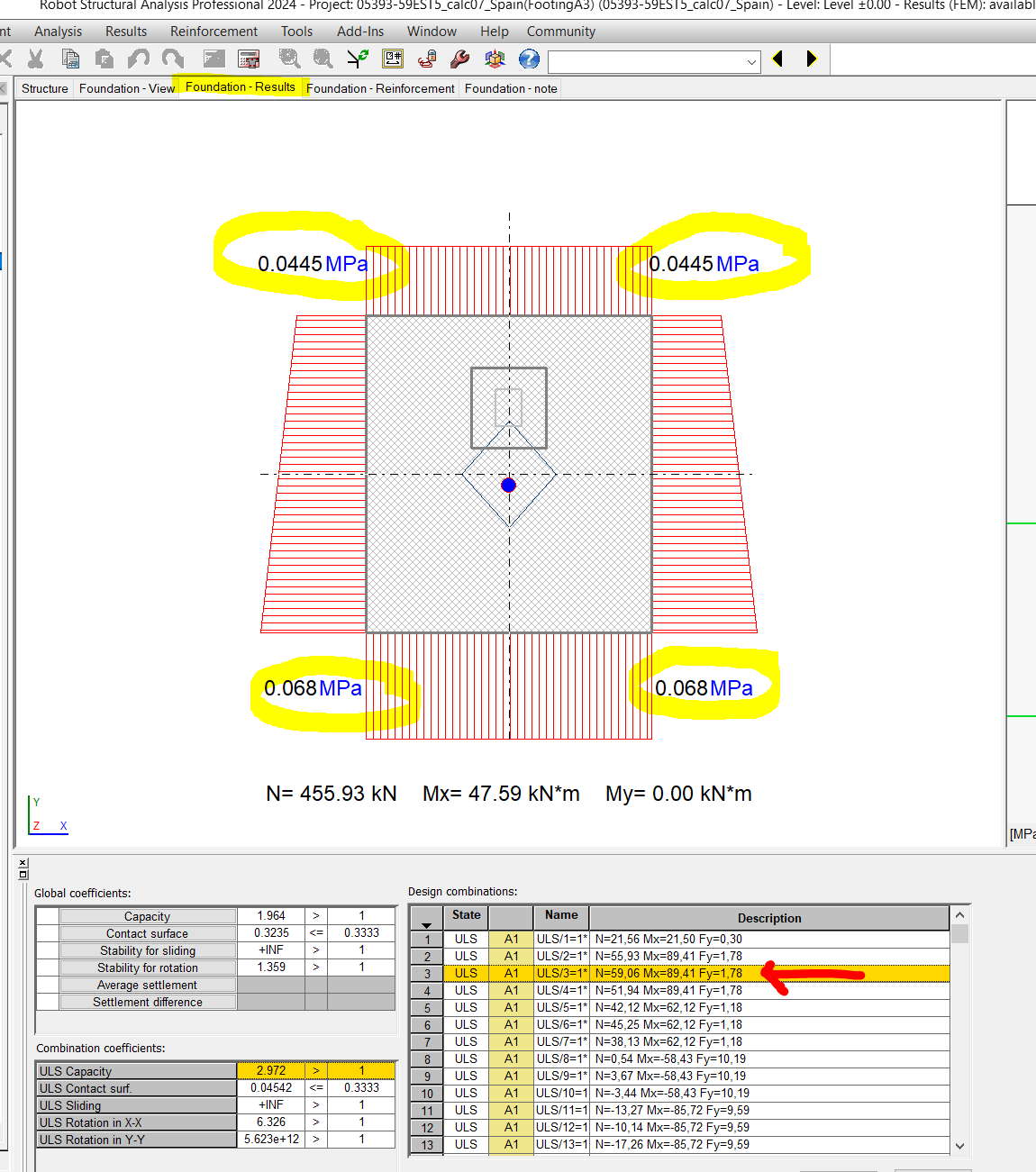 How to check soil pressure in concrete foundation corners for different