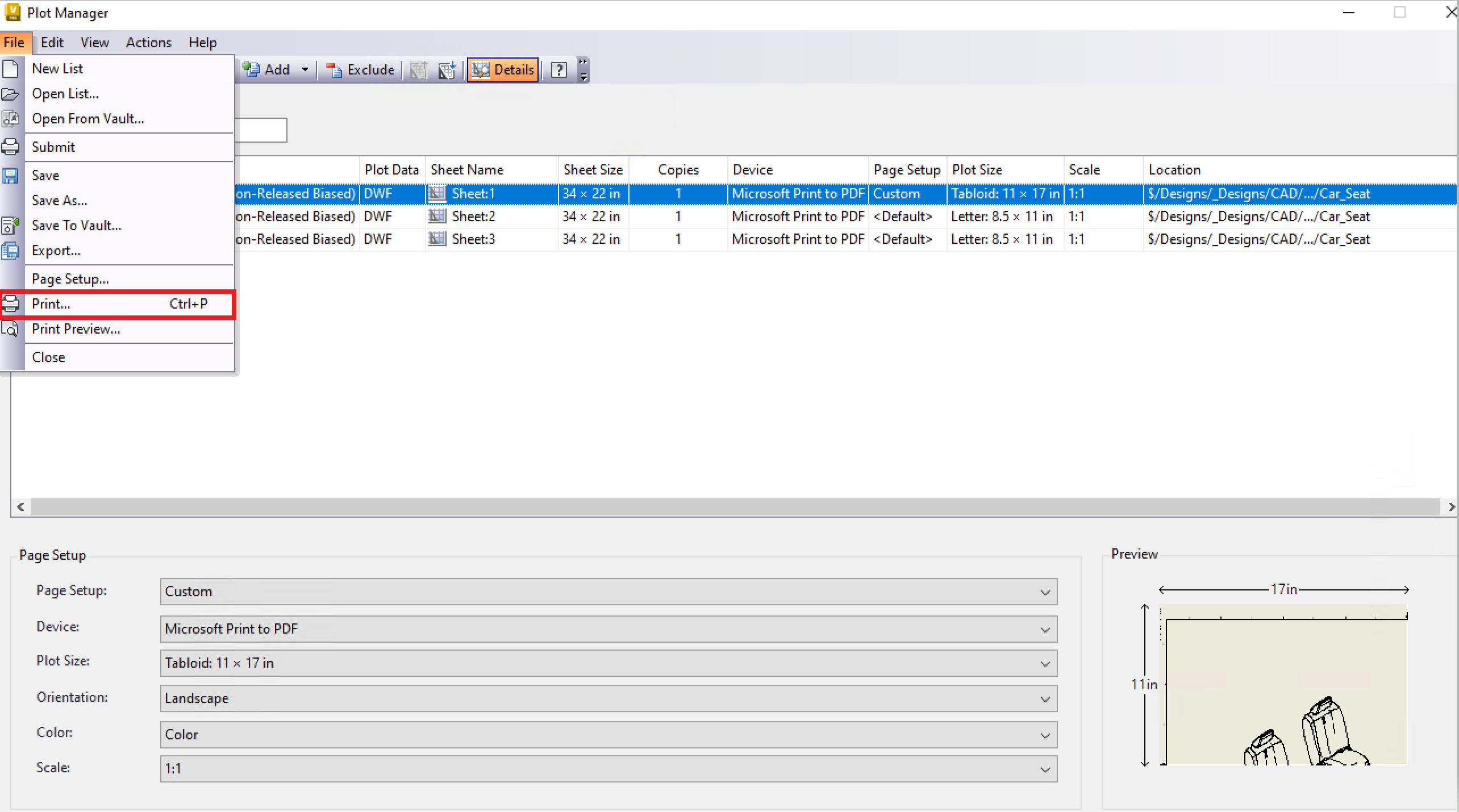 What are the Printing options in Vault?