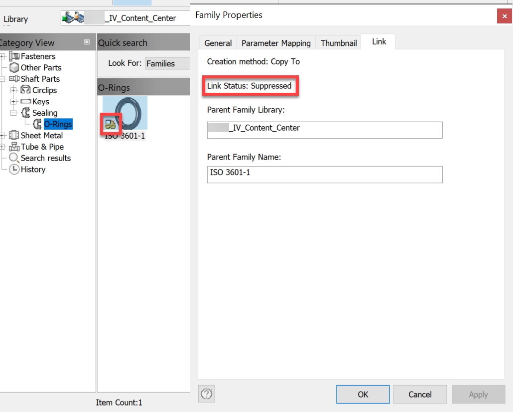 Custom Content Center Library Shows Lightning Bolt After Update In Inventor