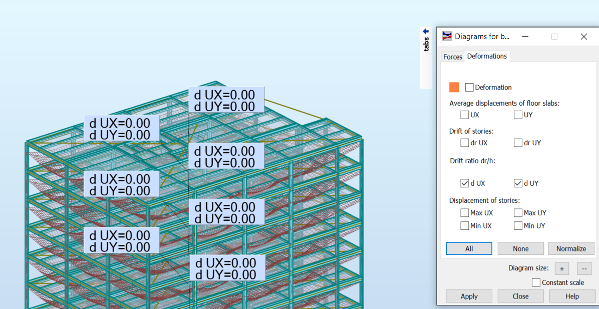Drift ratio shows zero for all building stories in Robot Structural