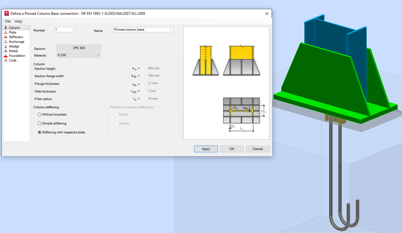 Inclined stiffeners not available for pinned steel column base