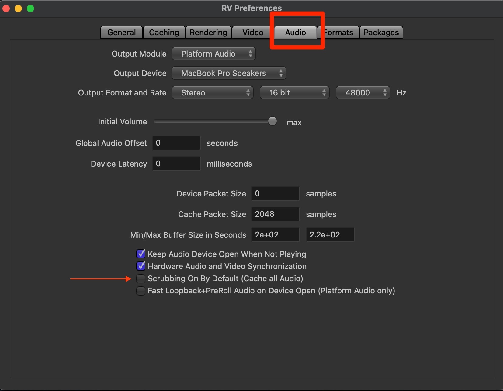 Cannot hear audio scrubbing in RV