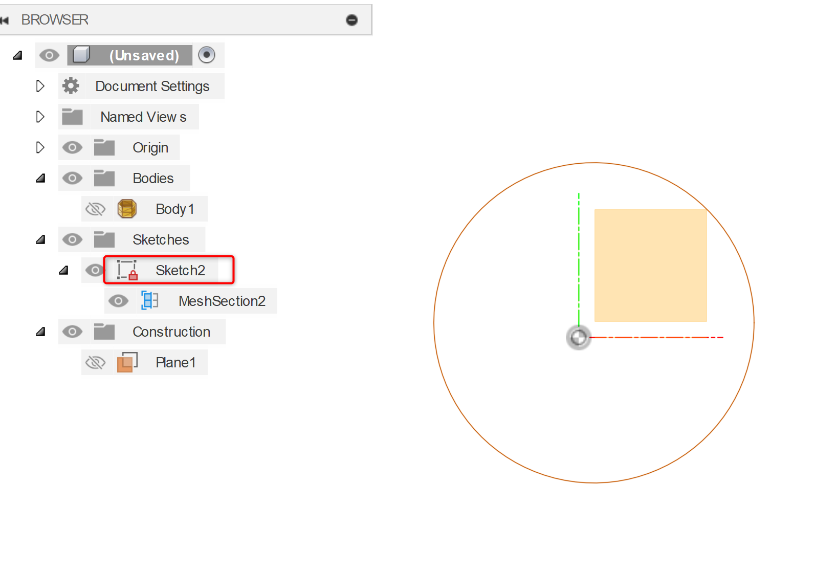 Fusion 360 で完全に拘束されたロックされたメッシュ断面